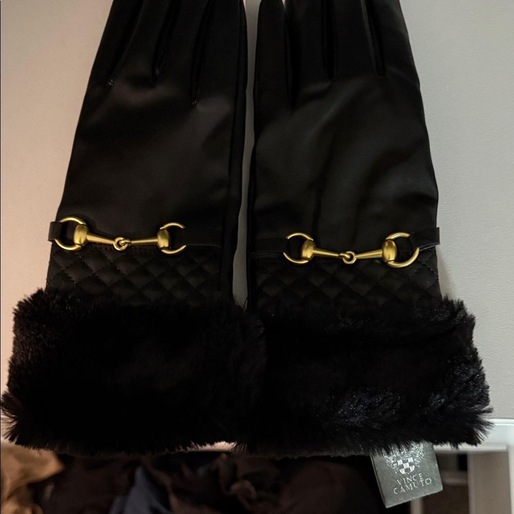 Vince Camuto Black Gloves with Gold Accents